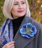 Handmade Felted Wool Flower Brooch – Blue Floral Design - Image 4