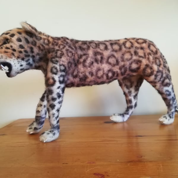 Leopard cat bigcat needle felted wool sculpture, collectable OOAK artist softscu