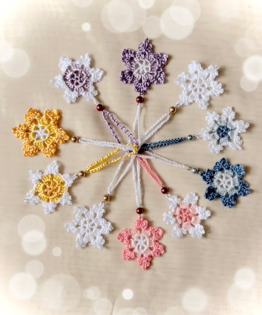 Crochet Snowflake Christmas Tree Ornament Set (10pcs)
