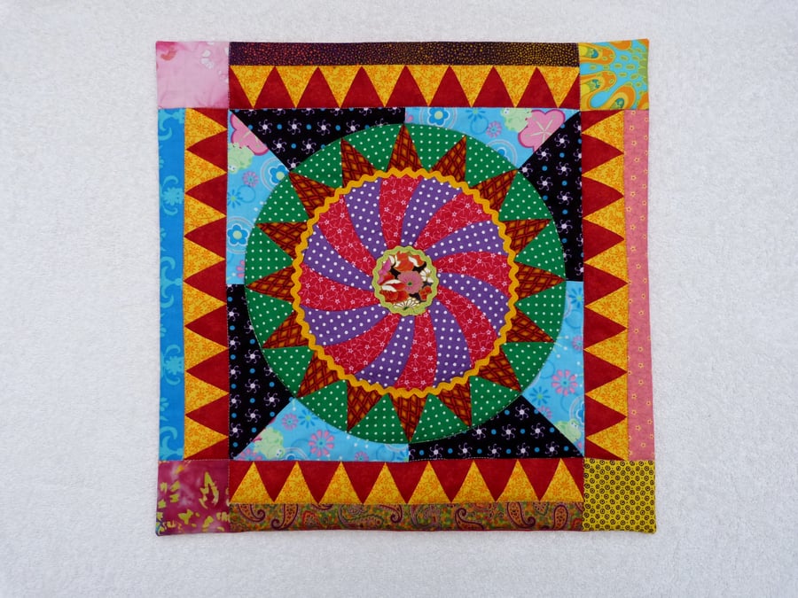 Foundation Pieced Patchwork Cushion Cover. Quilted. Red  Button Back.