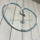Handmade Blue & White Seed Bead Necklace - Minimalist Beaded Choker - Beachy