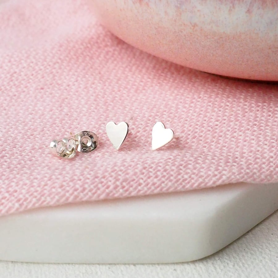Tiny Heart Stud Earrings, Sterling Silver Heart Earrings