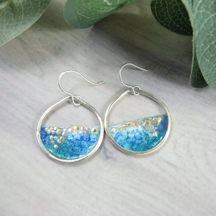 Earrings, Pebble Beach Sterling Silver & Copper with Enamel