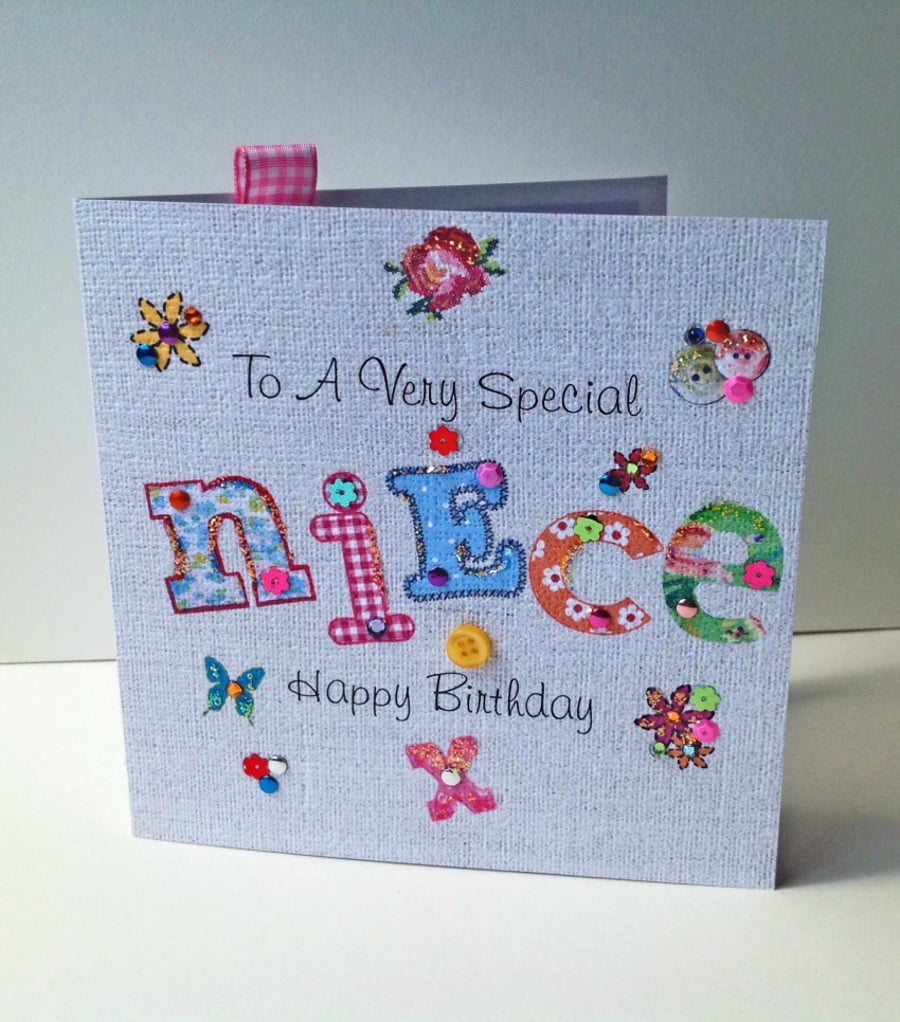 Birthday Card Niece,Printed Applique Design,Handfinished Greeting Card