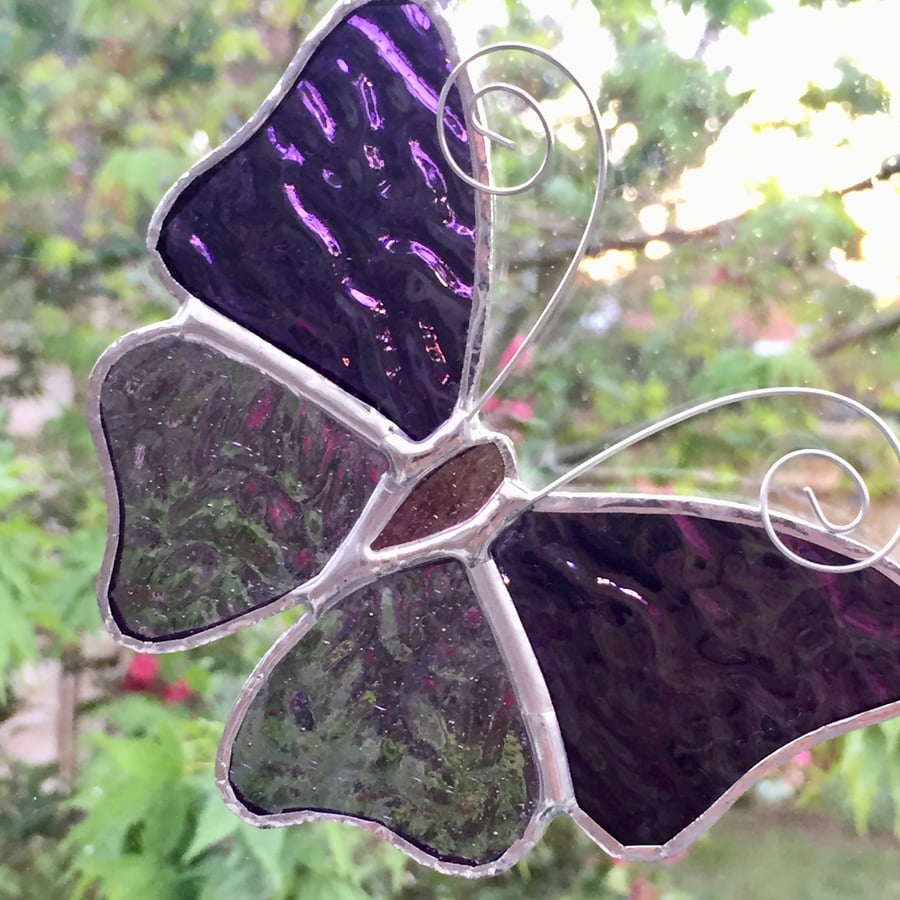 Stained Glass Butterfly Suncatcher - Handmade Decoration - Purple