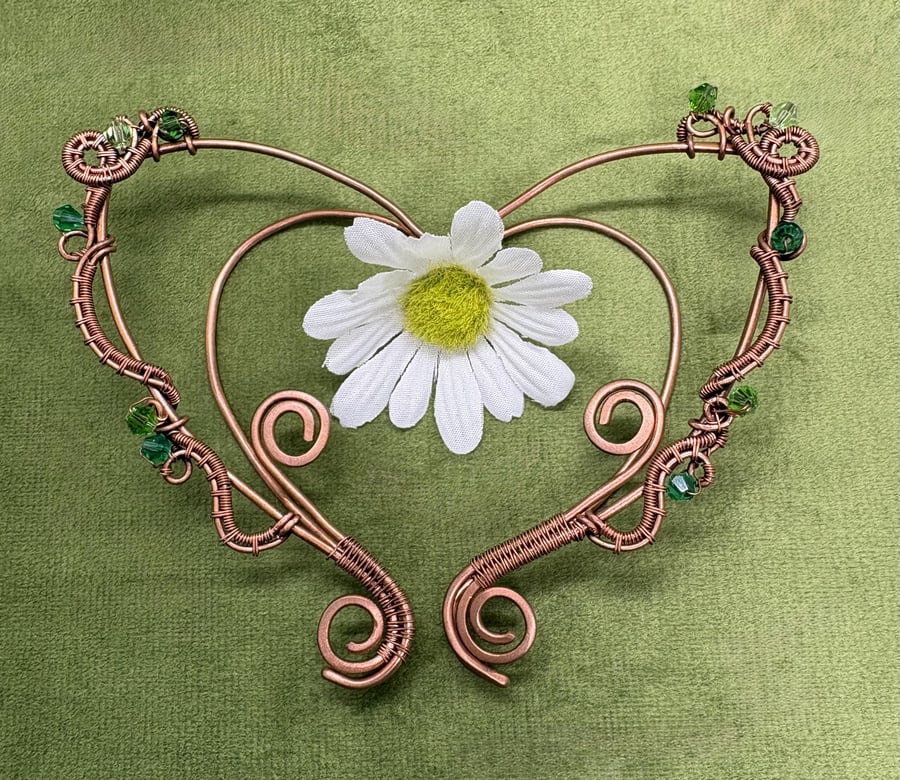Antique copper wire wrapped Elven Ear Cuffs
