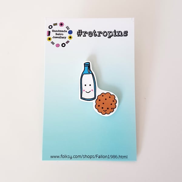 Retropins - Kawaii Milk and Cookie shrink plastic pin