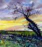 Fen Landscape Oil Painting  Winter Sunrise with Solitary Tree