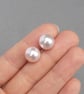 12mm Chunky Blush Pink Pearl Stud Earrings - Large Light Pink Studs - Jewellery - Image 3