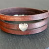 Leather wrap bracelet silver heart