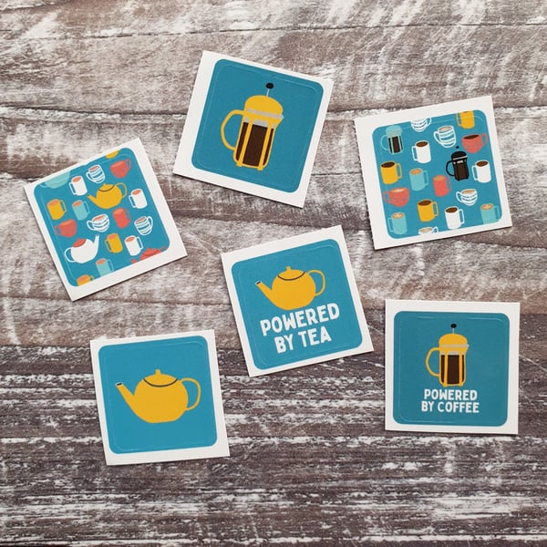 Coffee and Tea Envelope Stickers - Set of 6