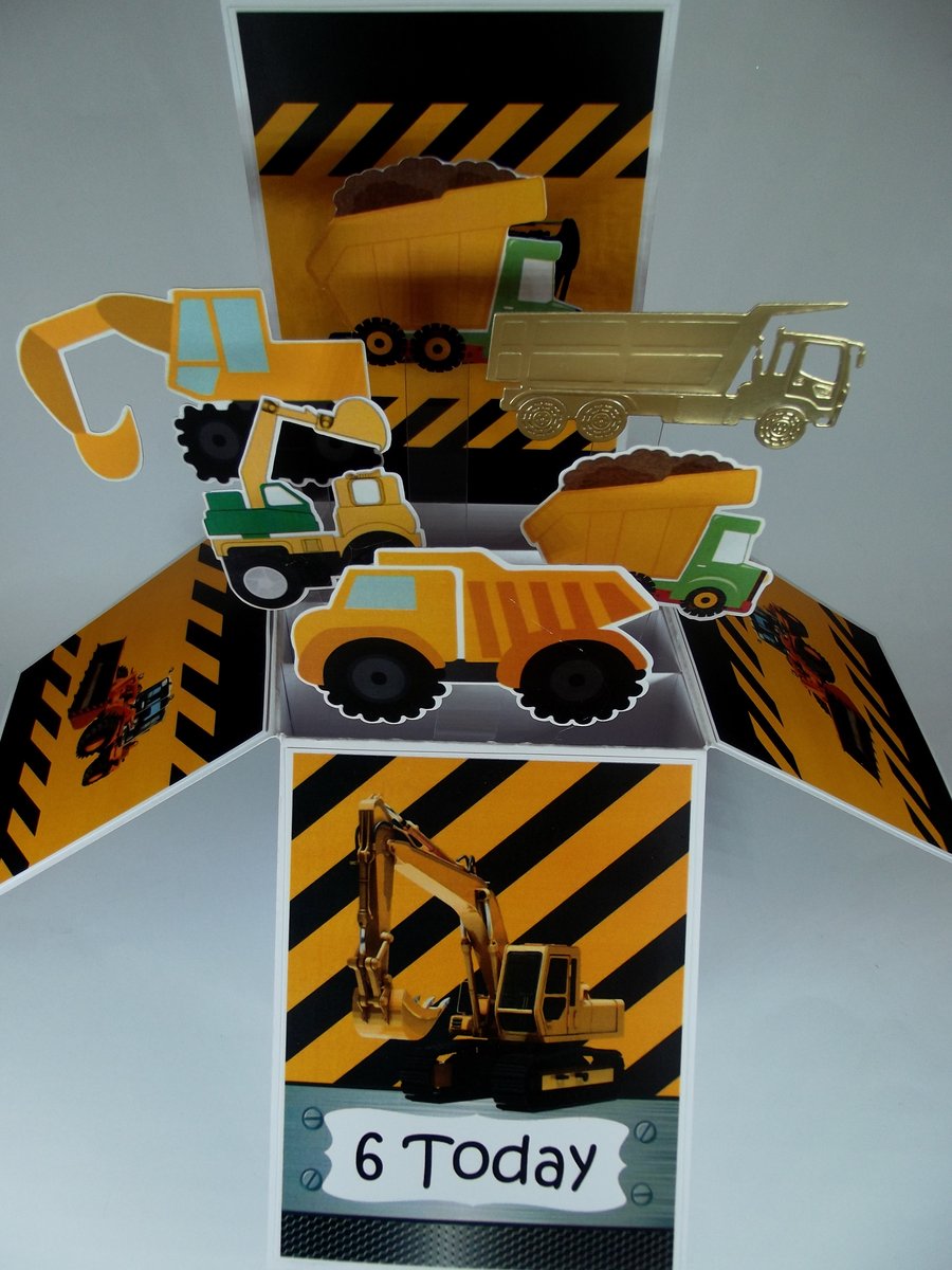 Boys 6th Birthday Card With Diggers