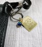 Keyring, Hammered Brass Tag with Engraved Message and Chrysocolla Gemstone - Image 7