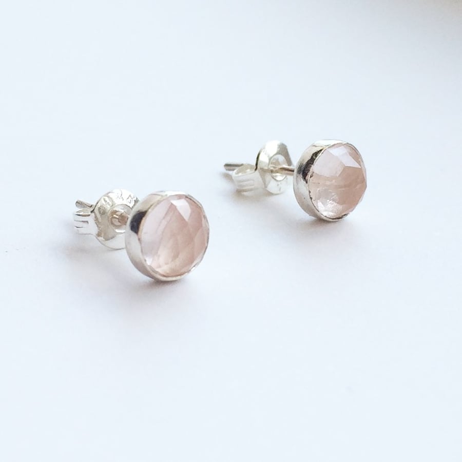Silver Rose Quartz Stud Earrings