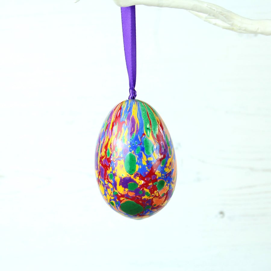 Easter egg marbled ceramic pottery hanging decoration rainbow colours 