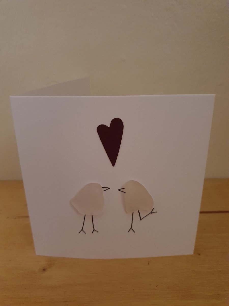 Sea Glass Loverbirds Valentines or Anniversary Card