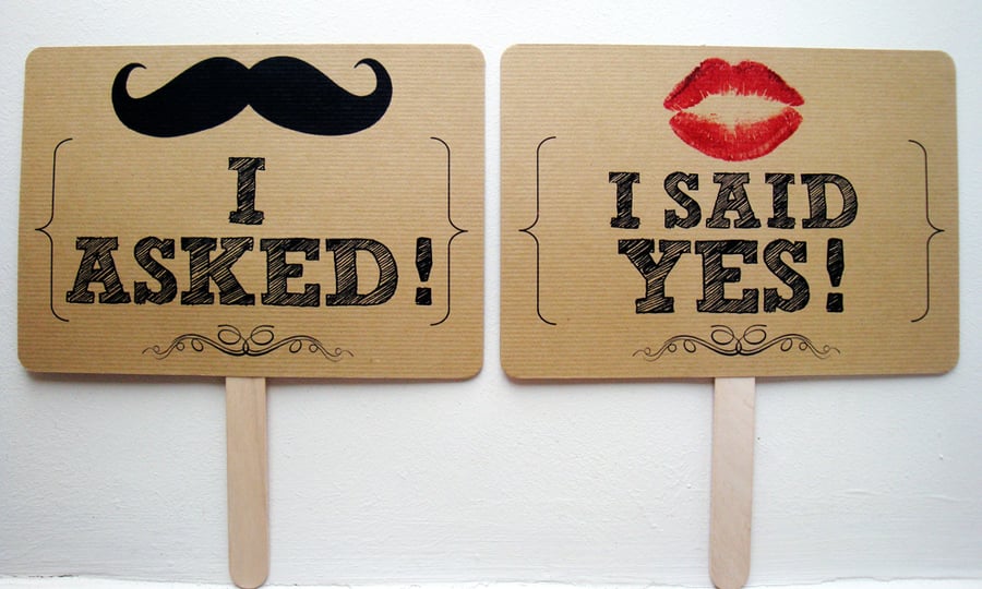'I asked & I Said Yes!' photo prop signs