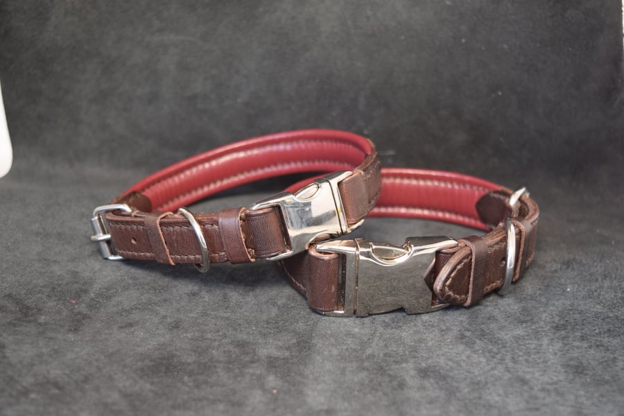 Padded Leather Dog Collar, Hand Stiched, Quick Release