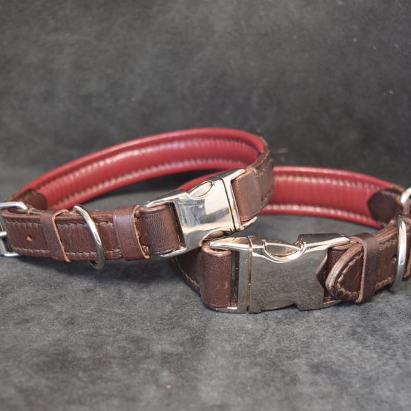 Padded Leather Dog Collar, Hand Stiched, Quick Release