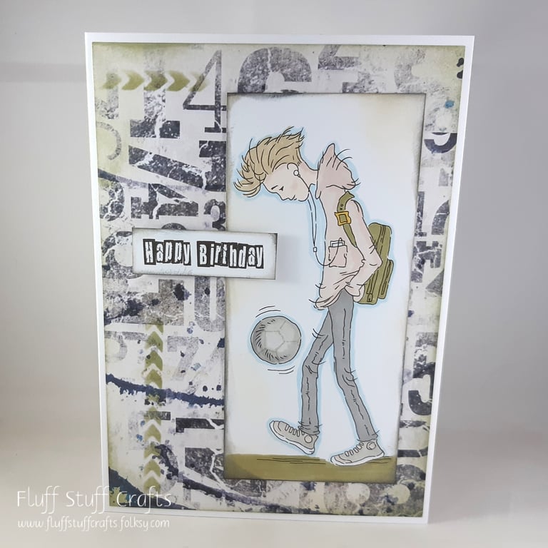 Handmade grunge style, footballing teenager birthday card