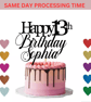 Happy Birthday Cake Topper, Custom Name and Age Cake Topper, 13th Cake Topper