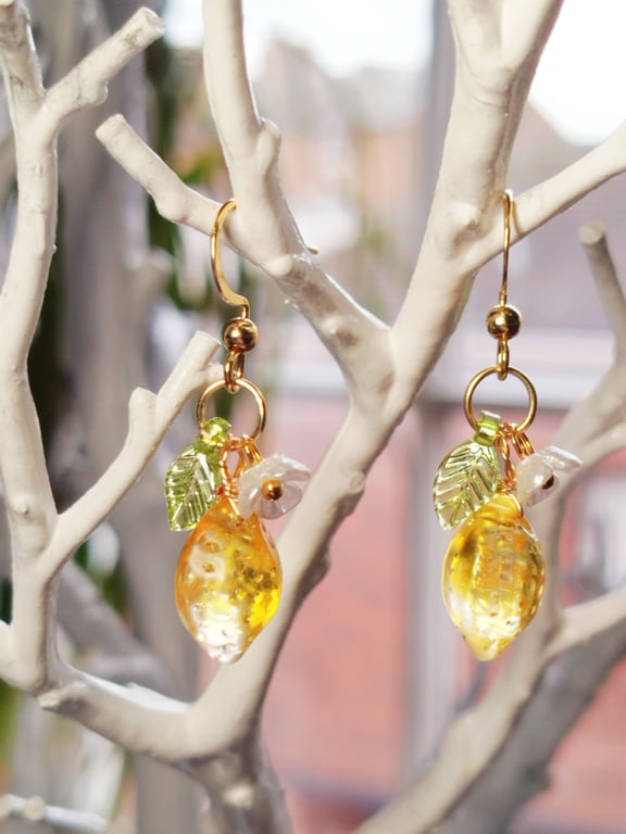 Dark yellow lemon dangle earrings 