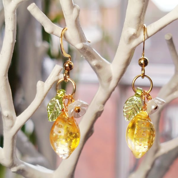 Dark yellow lemon dangle earrings 
