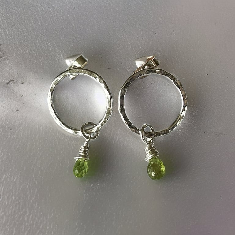 Sterling Silver Stud Hoop Earrings With Peridot Gemstones