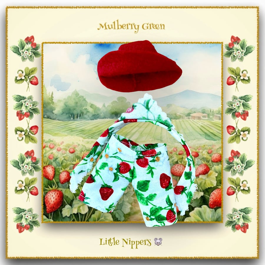 Little Nipper Strawberry Print Trousers with Matching Neckerchief and Hat