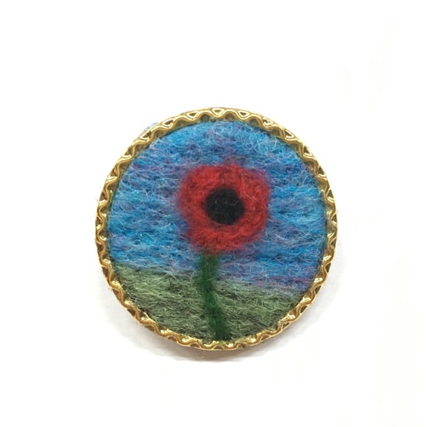 Seconds Sunday - Brooch, badge or lapel pin, needle felted poppy