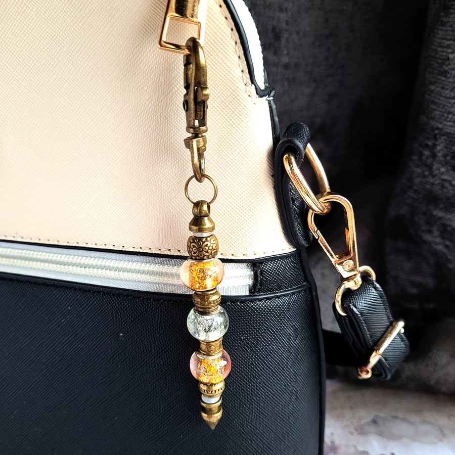 Fidget Bag Charm, Bronze Metal and Glass, Sensory Aid, Anxiety Relief, Topaz