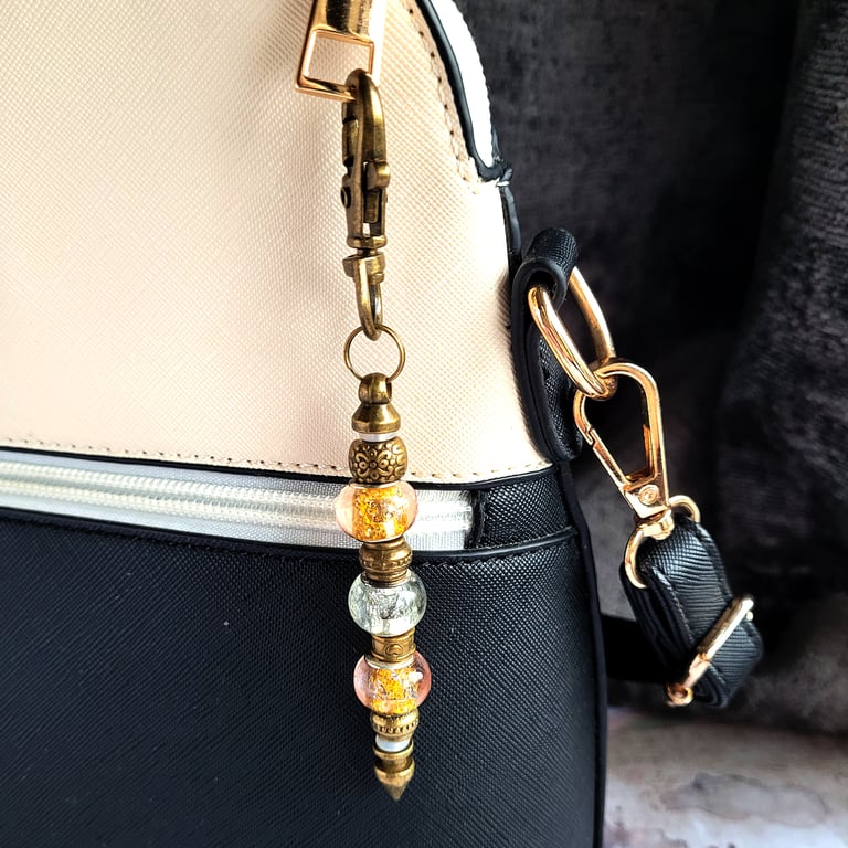 Fidget Bag Charm, Bronze Metal and Glass, Sensory Aid, Anxiety Relief, Topaz