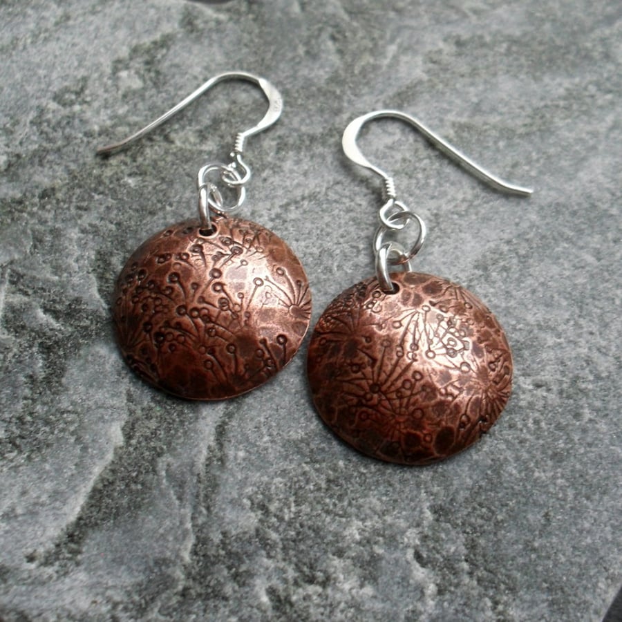  Disc Shaped Copper Earrings With Sterling Silver Ear Wires