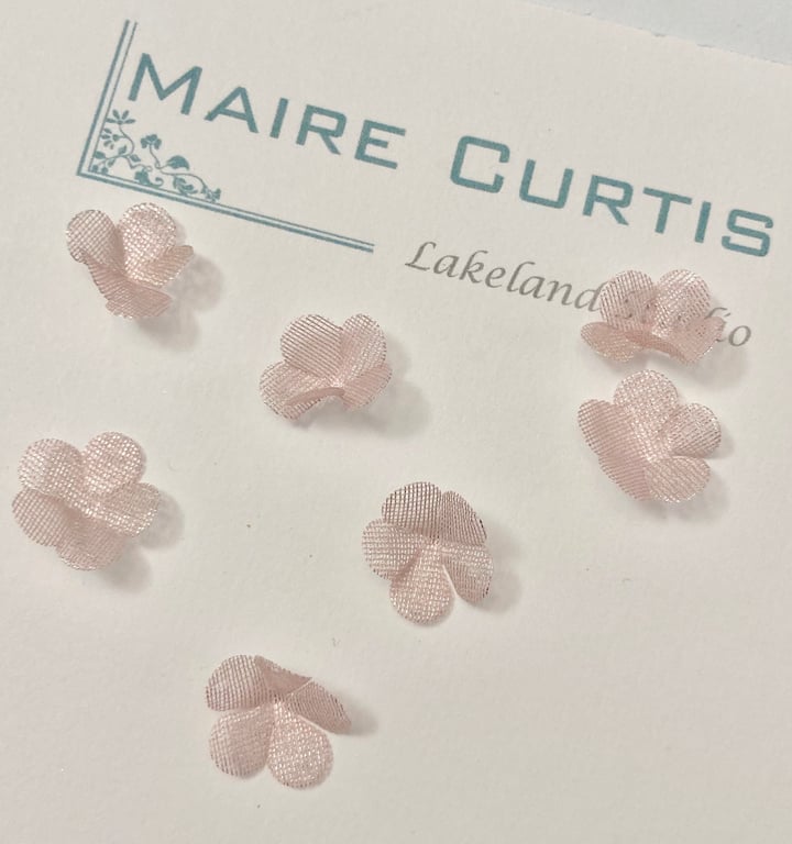 Metallic Silver Pink Silk organza mayflowers