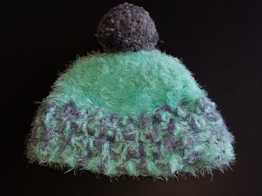Mint Green and Grey Chunky Crochet Hat