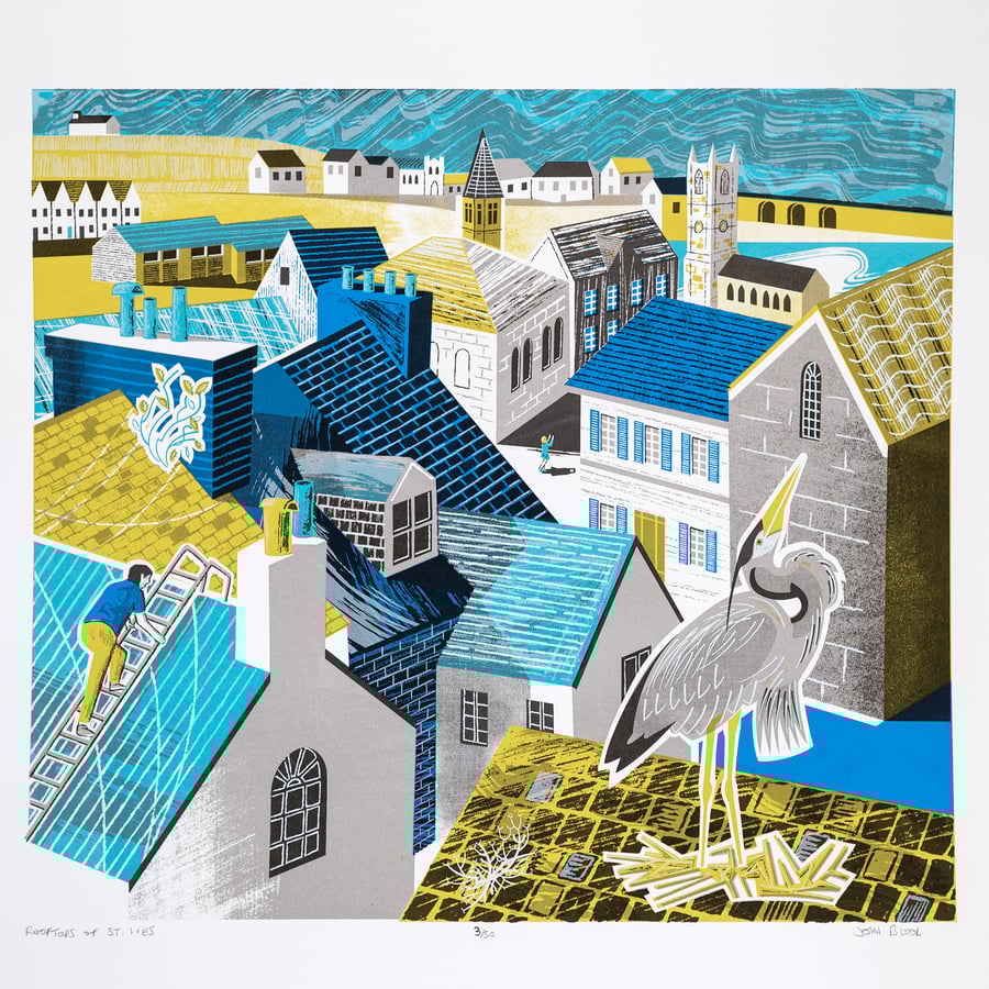 Rooftops of St. Ives, seven colour limited edition screenprint