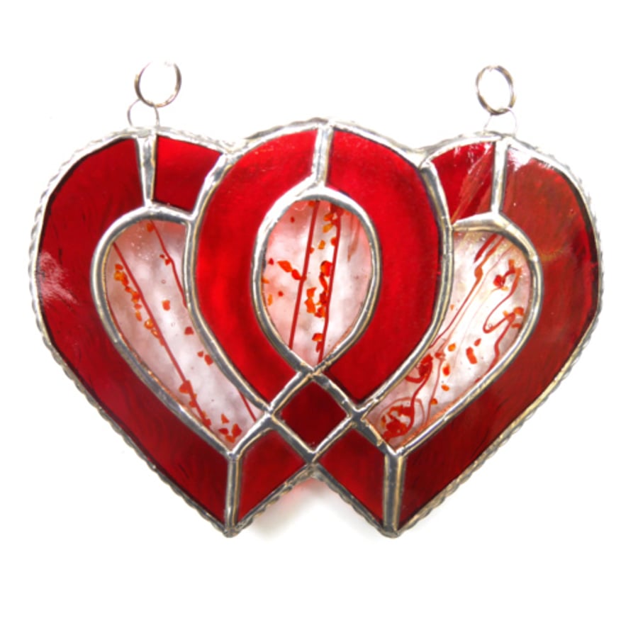 Entwined Heart Suncatcher Stained Glass Ruby 40th Wedding 036
