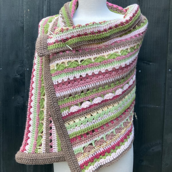 Multi Colour Spring Blooming Meadow rectangular hand crafted shawl 
