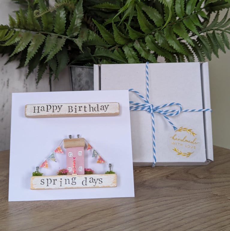 Birthday Card With Removable Wooden Cottage Gift