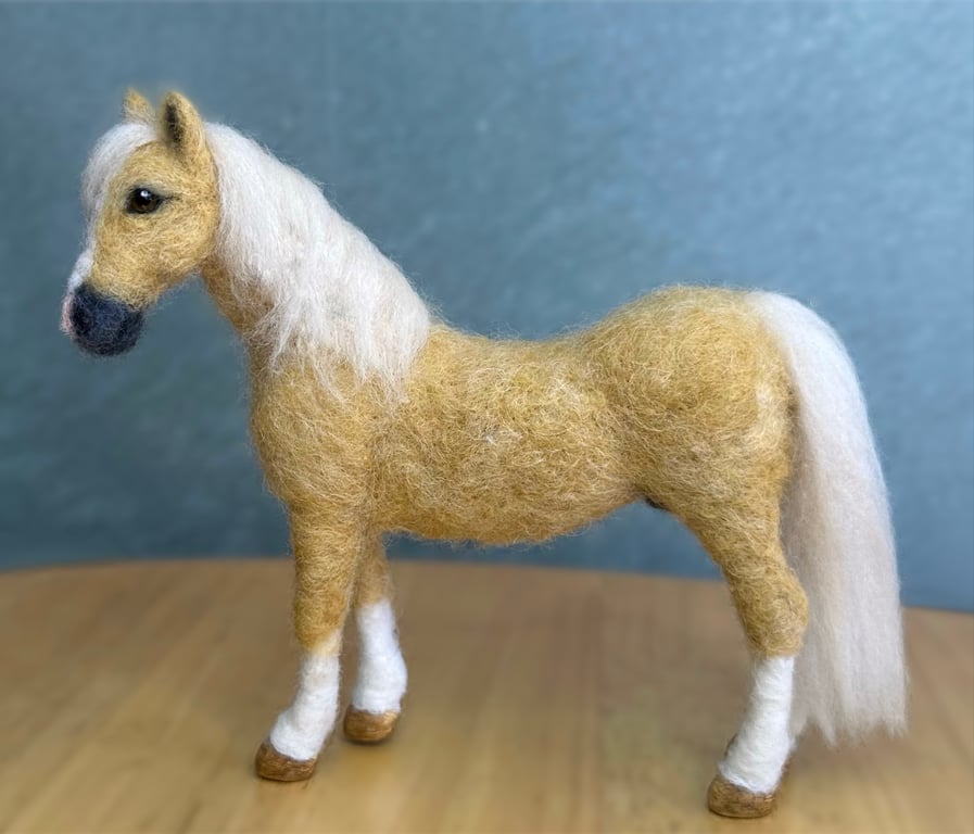 Handmade Needle Felted Palomino Horse - Collectible Wool Sculpture 