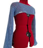  Mesh Crochet Crop Top, Sexy Cotton Shrug, Blue Netting Shrug with Long Sleeves - Image 1