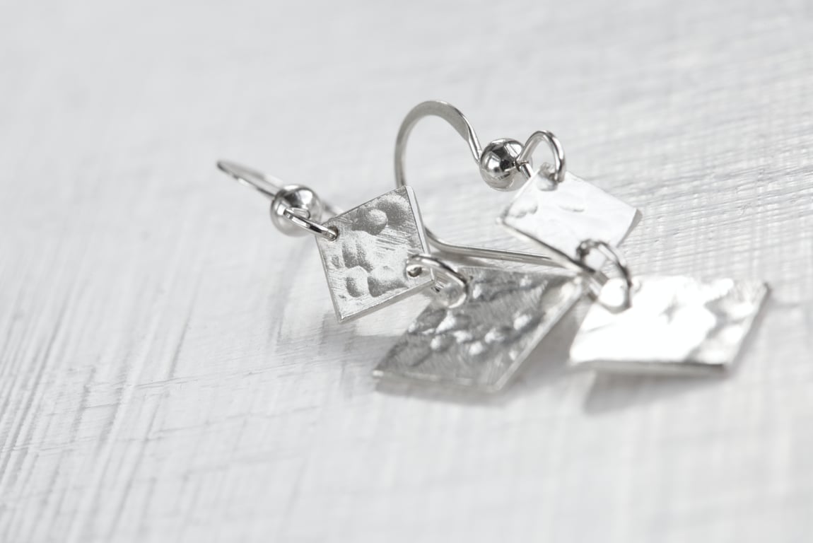 Handmade 925 Sterling Silver Small souble Suqare Drop Earrings