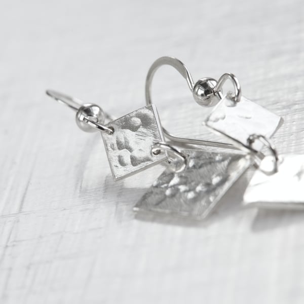 Handmade 925 Sterling Silver Small souble Suqare Drop Earrings