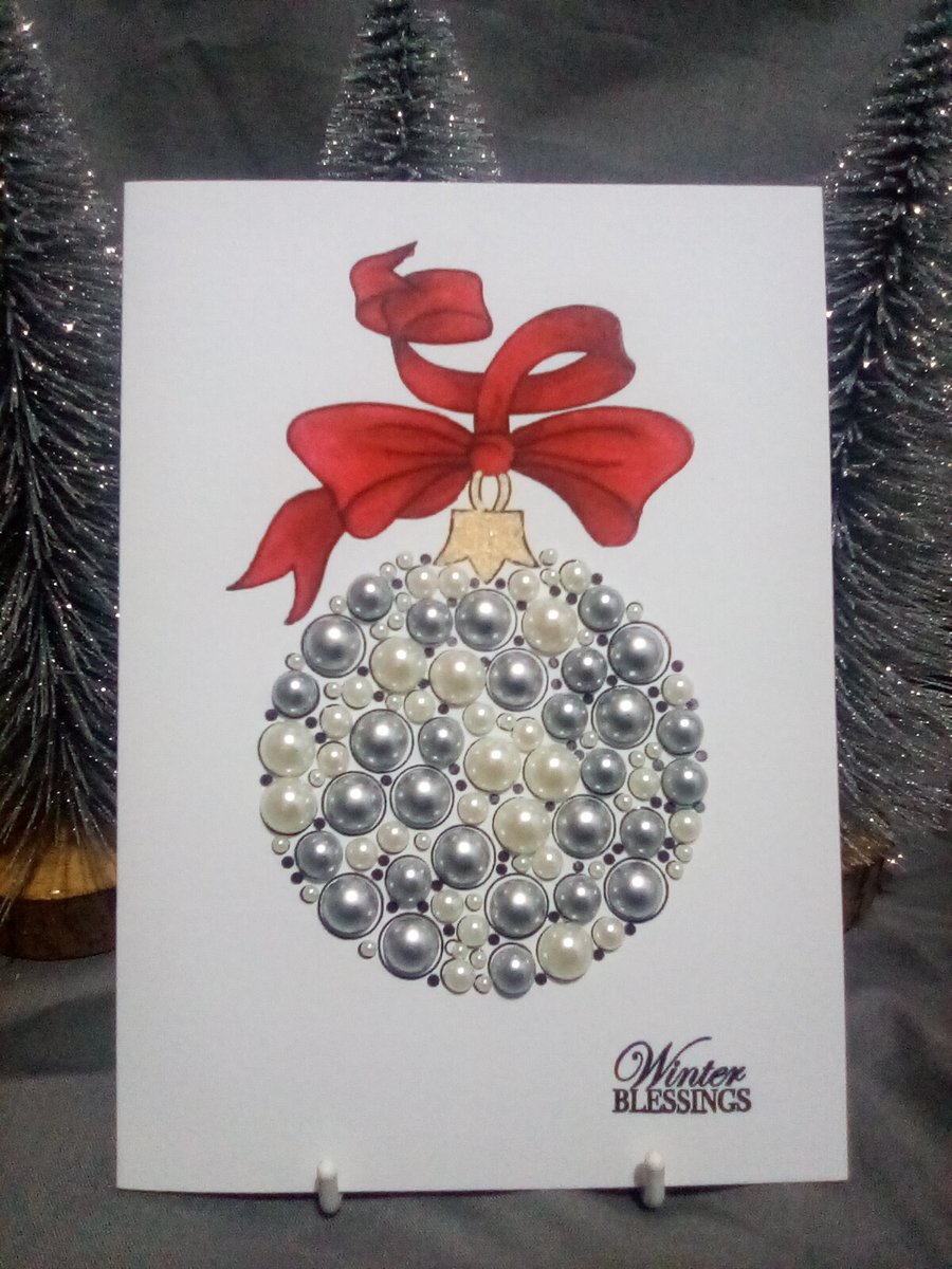 Grey and cream pearl unique handmade ornament Christmas card