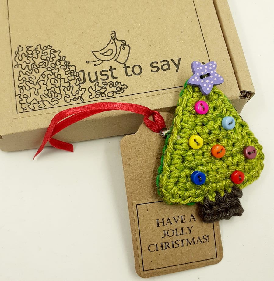 Crochet Christmas Tree Brooch - Alternative to a Greetings Card 