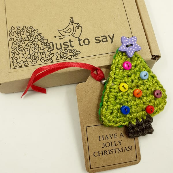 Crochet Christmas Tree Brooch - Alternative to a Greetings Card 