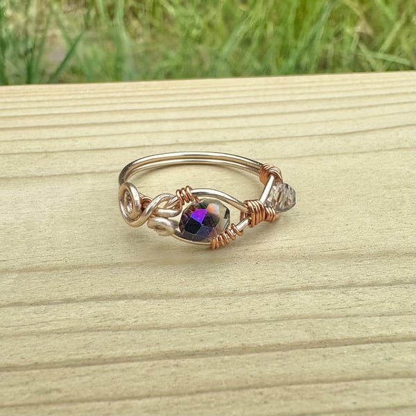 Pale gold colour beaded wire ring
