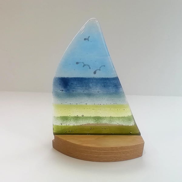 Fused Glass Sailboat Ornament: Handcrafted Seascape Art