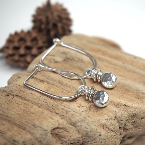 Recycled Silver Earrings, Hoop Pebble Earrings, hammered silver
