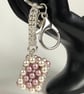 Cream & Pink Rectangle Crystal Pearl Handbag Charm, Chainmaille Chain & Keyring - Image 7